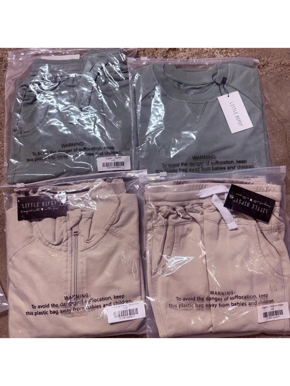 Little bipsy sand and agave jogger sets
